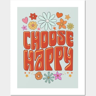 Choose Happy Retro Typography Posters and Art